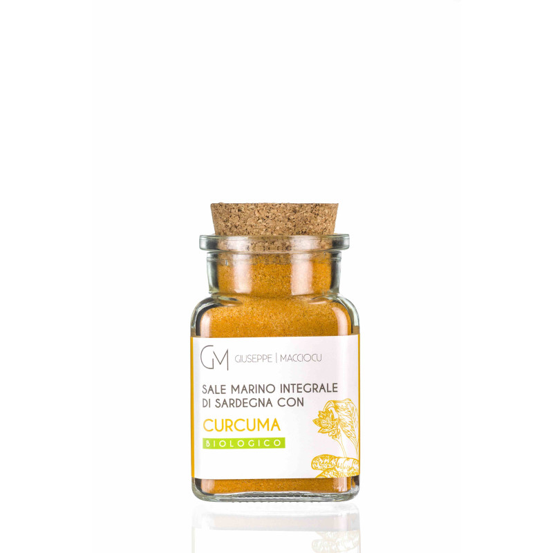 Unrefined Biologic sea salt with turmeric curcumin 150gr Jar with cork cap