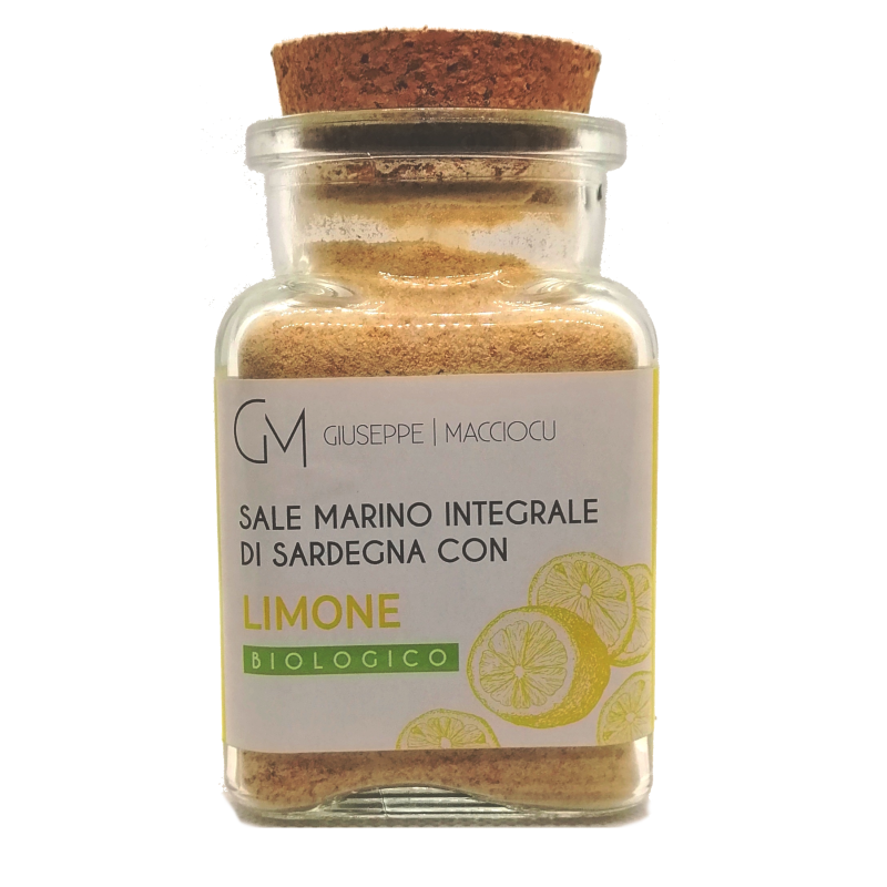 Unrefined Biologic sea salt + powdered lemon 130gr Jar with cork cap