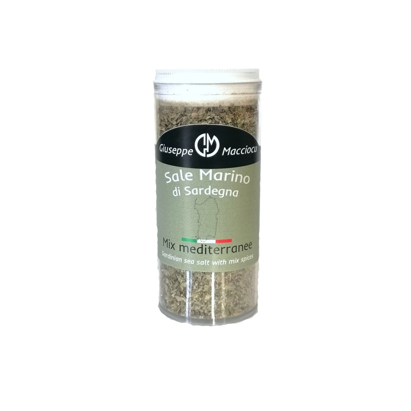 ﻿Sea salt of sardinia with mediterranean herbs mix spreader 100gr cylinder