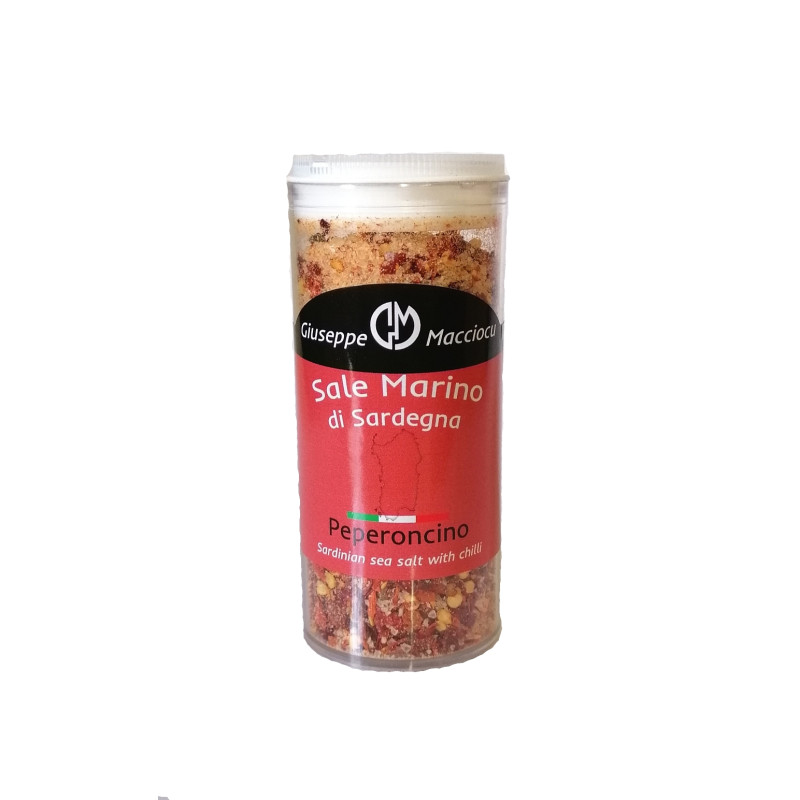 ﻿Unrefined Biologic sea salt + red pepper in flakes 110gr cylinder with multi-spreader head