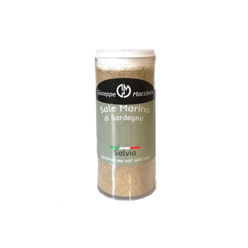 Unrefined Biologic sea salt + grinded sage salvia 120gr cylinder with multi-spreader head