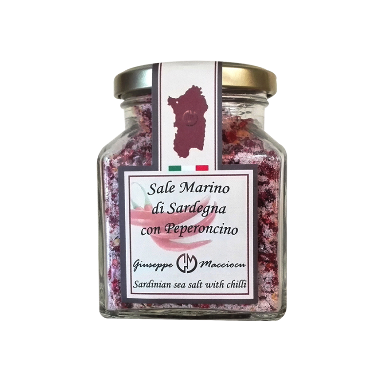 ﻿Sardinia sea salt with red pepper in flakes chilli chili 210gr Jar with metal cap